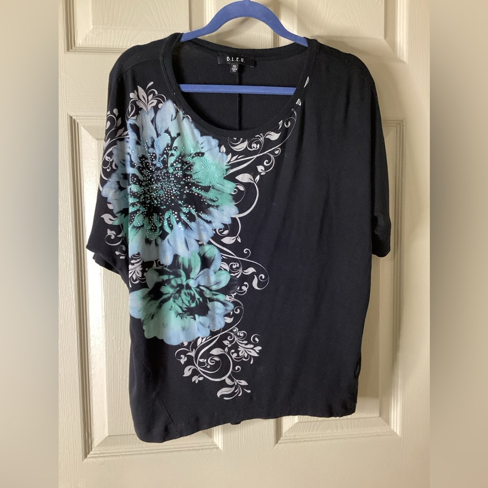 Black and Blue Floral Women's Top